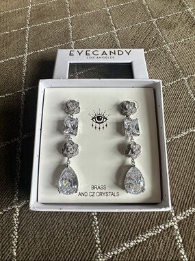 NWT Eye-candy Silver Crystal Drop Earrings - Luxe Collection